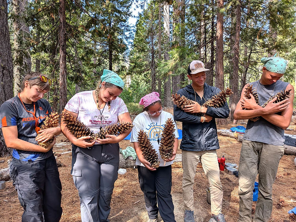 “One big happy family”: Monica and her teammates adore their pinecone “children” on the backpacking trip.
