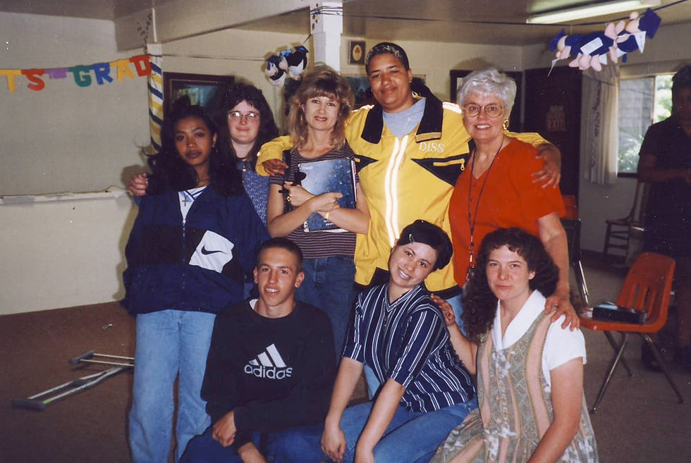 Marion with female residents.