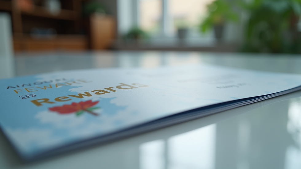 Close-up view of a rewards program brochure