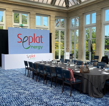 Boardroom table setup facing branded LED screen wall for Seplat Energy 2024 at The Langley Hotel and Spa
