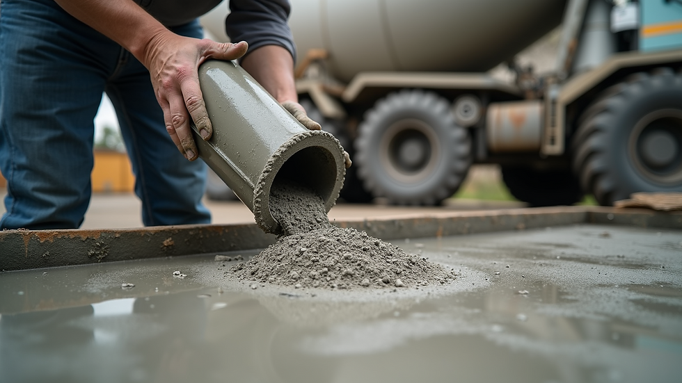 Close-up view of fresh ready-mix concrete being poured