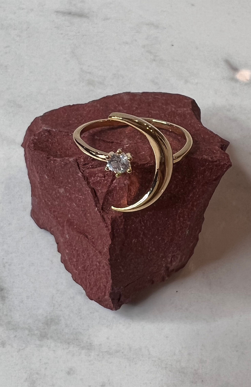 Half Moon & CZ Star Gold Dipped Ring