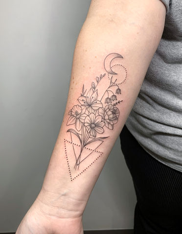 Custom Fine Line Tattoo, Floral Tattoo, Arm Tattoo