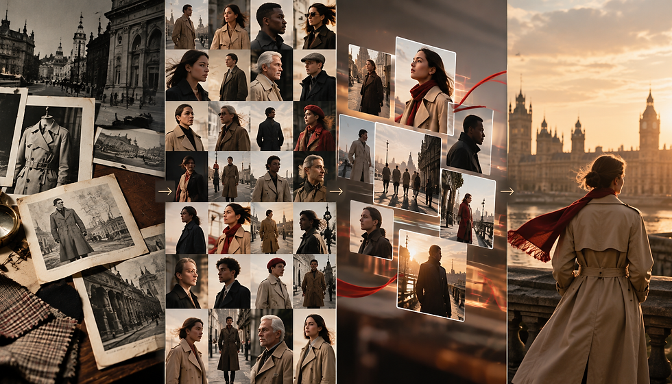 Visual brand strategy journey showing heritage, diverse portraits and modern global storytelling