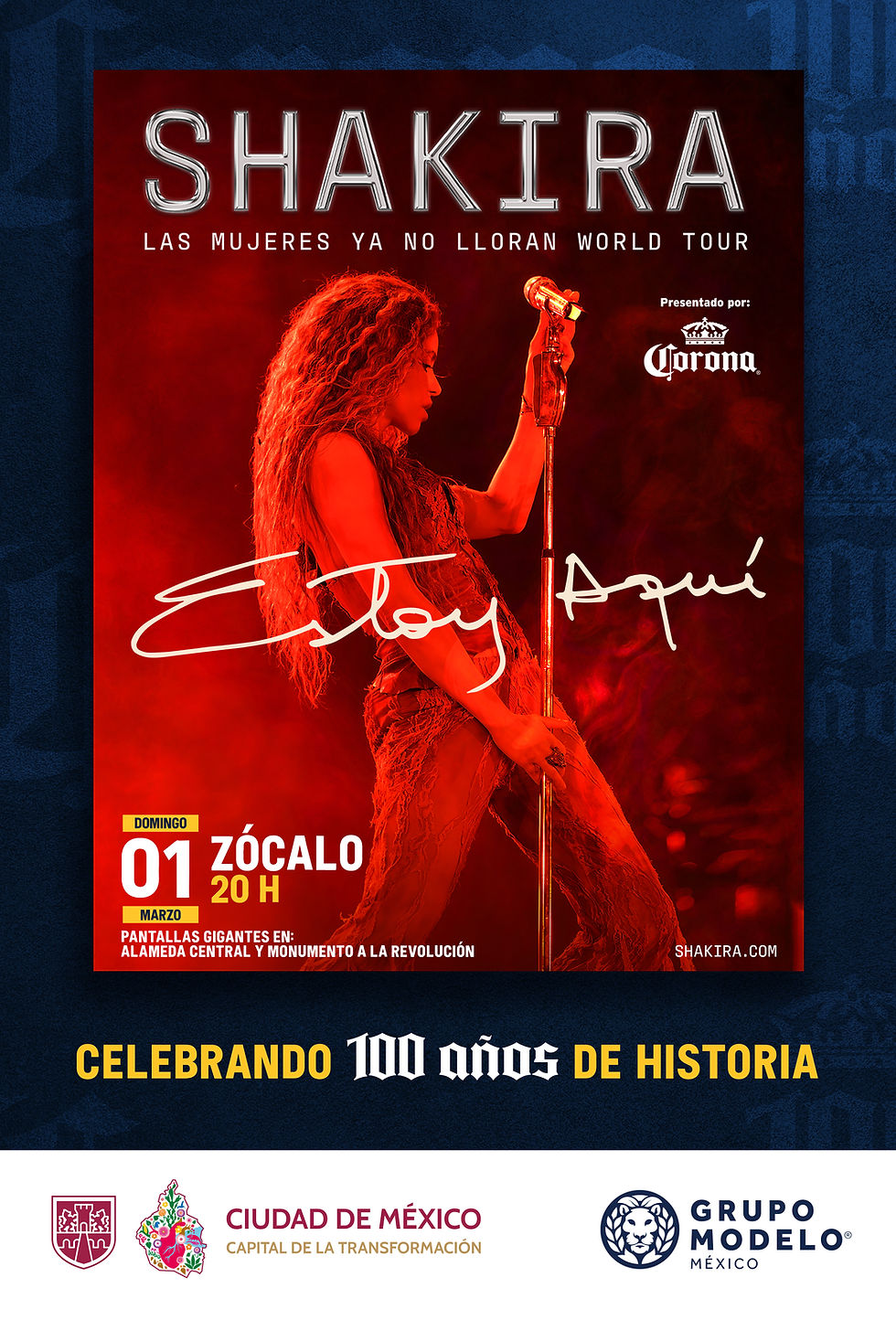 Grupo Modelo y el Gobierno de la Ciudad de México anuncian concierto gratuito de Shakira, en el Zócalo.