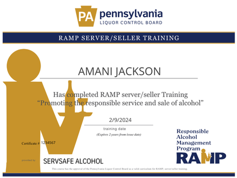 Bartender and mixologist RAMP Certificate