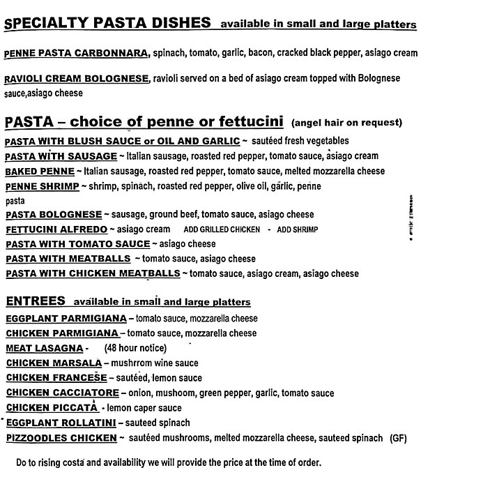 Catering Menu Pizzoodles Pizza & Pasta Vero Beach