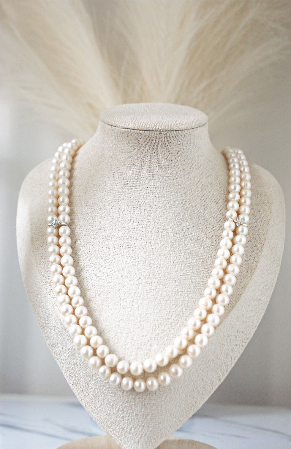 Double strand Seawater Pearl Necklace with Celestial Russian Diamond