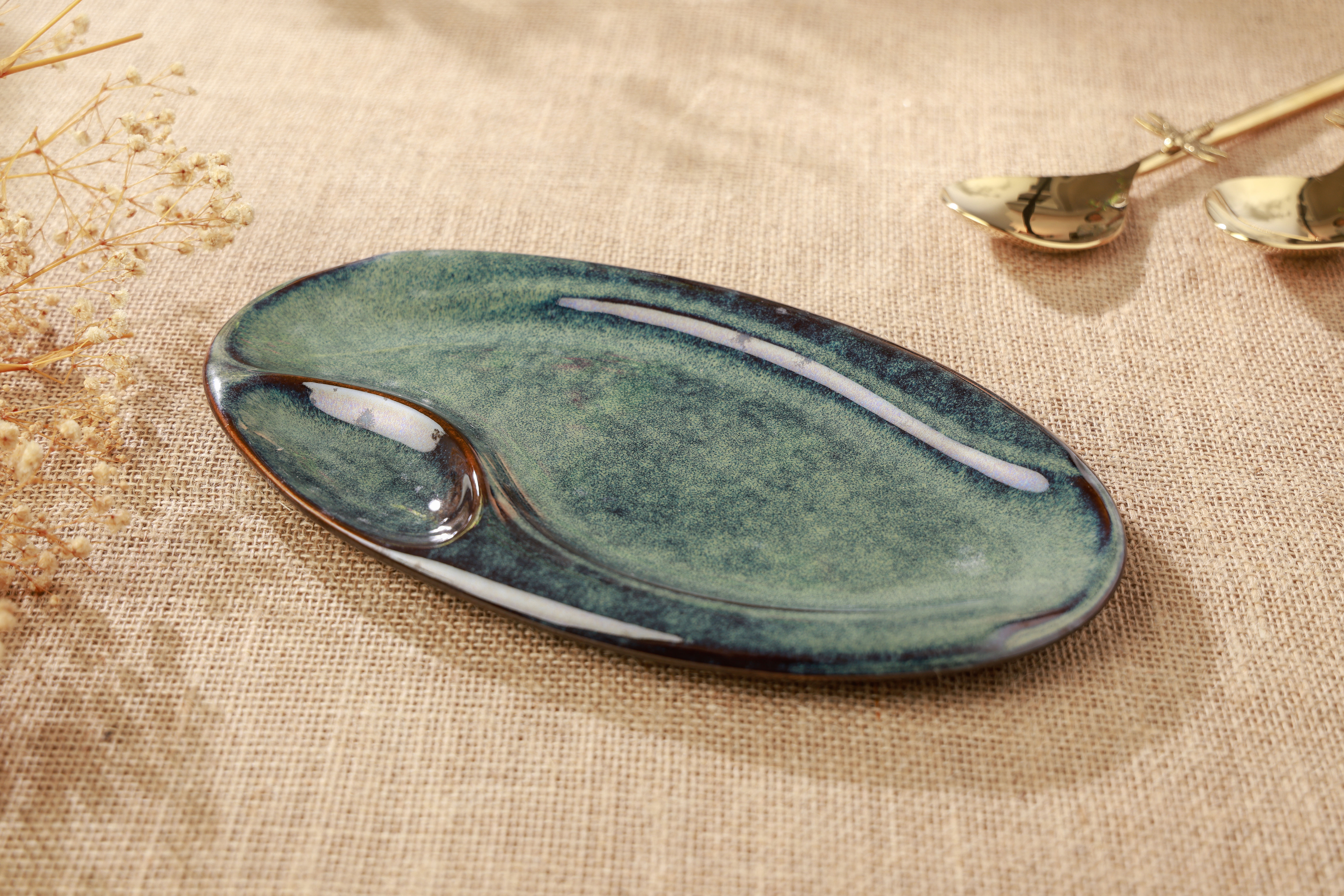 Oval Ceramic Serving Platter Moss Green