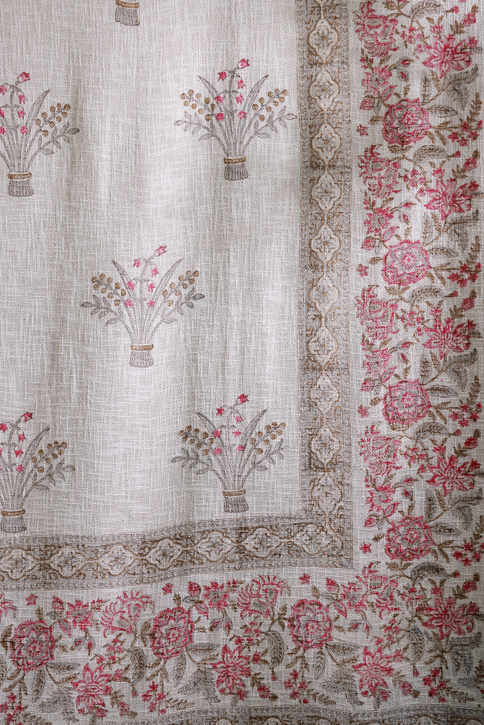 Thumbnail: Block Printed Bedspread Beige with Rani Pink and Brown Floral