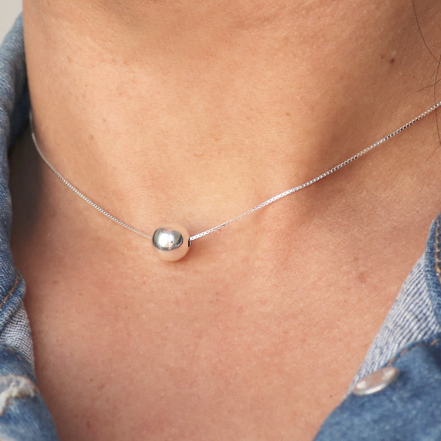 Colar Corrente Feminino de Bolinha Prata Maciça