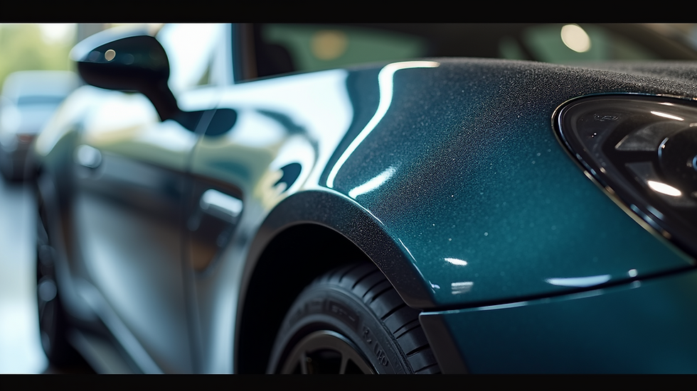 Close-up view of a shiny car paint with ceramic coating