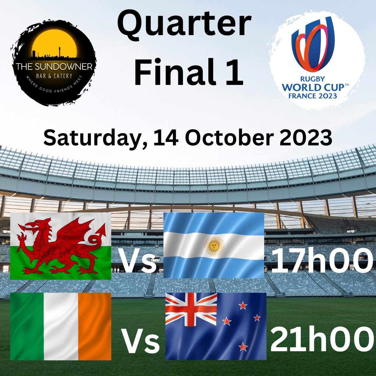 Rugby World Cup Quarters 14 October The Sundowner Bar