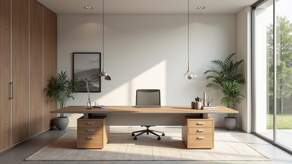Plano de oficina con muebles modulares y sostenibles