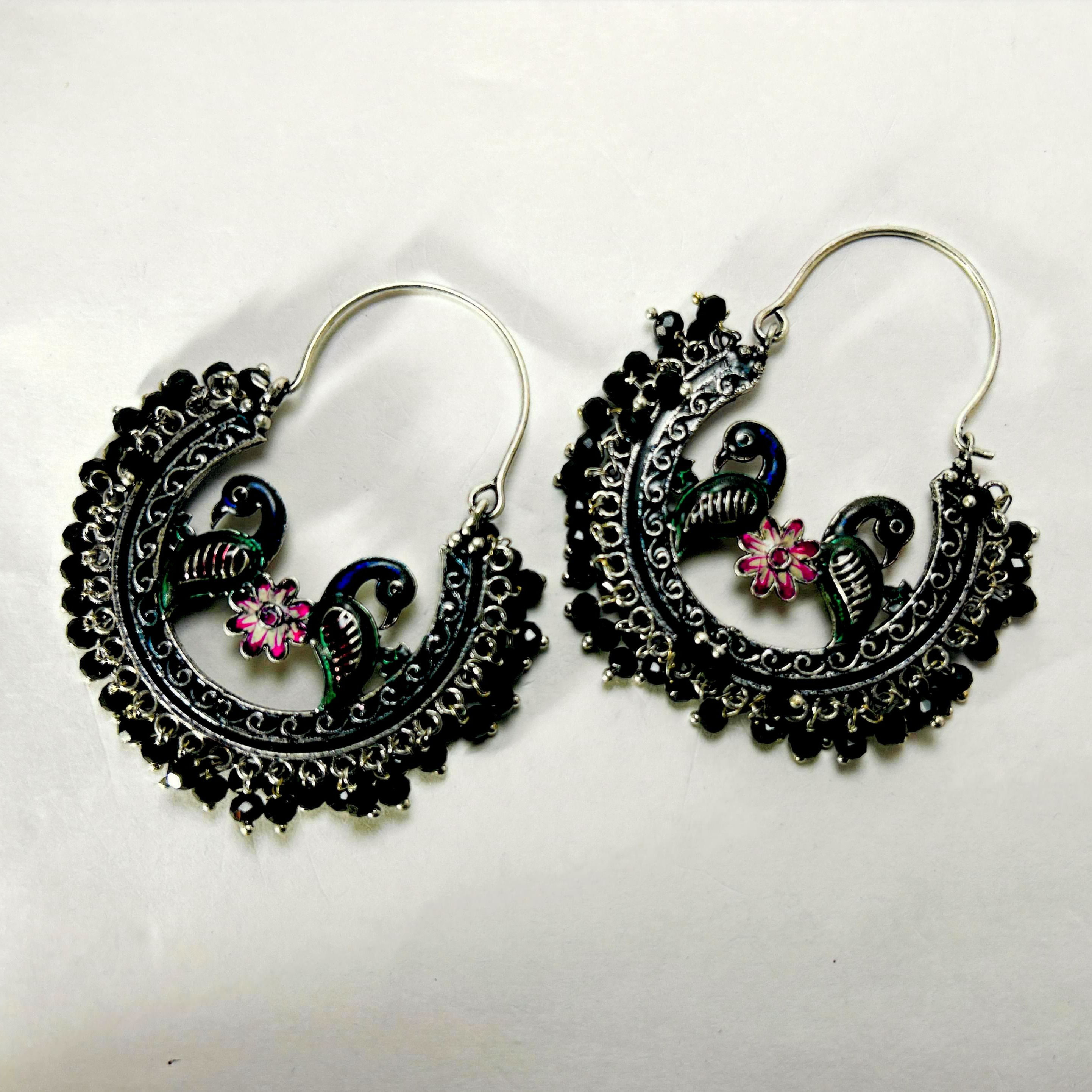 Floral Peacock Oxidized Earrings