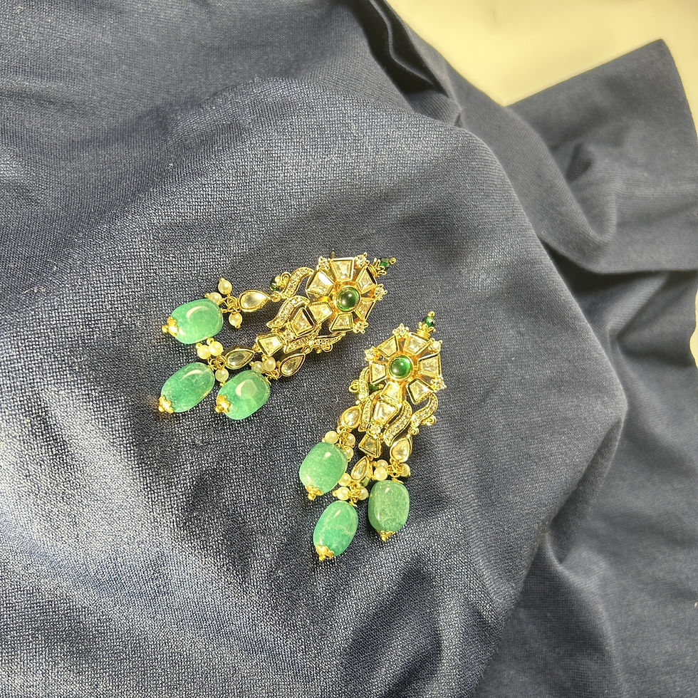 Thumbnail: Emerald Glow Kundan Drop Earrings