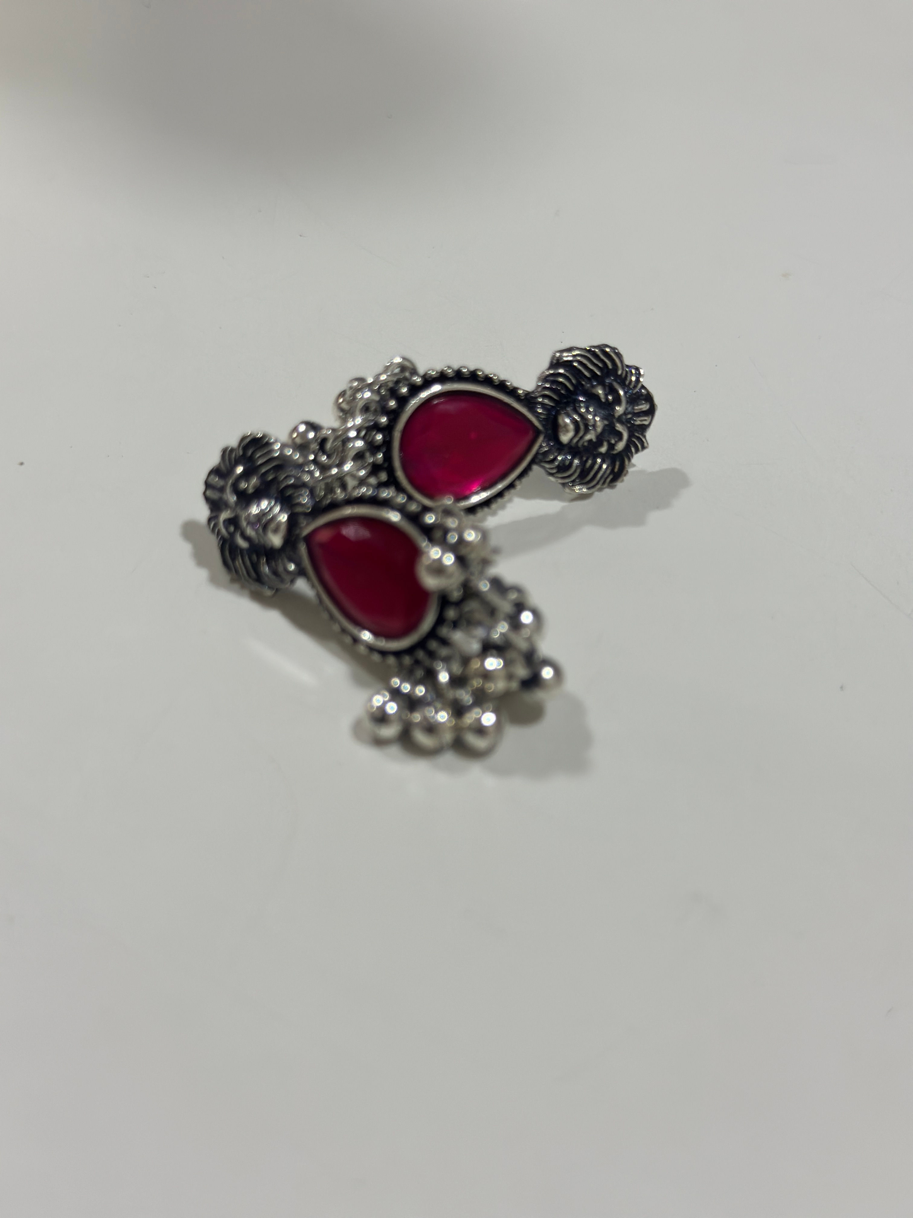 Lion Crest Red Stone Statement Earrings