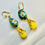 Thumbnail: Sky Blue Floral Enamel Earrings with Yellow Beads