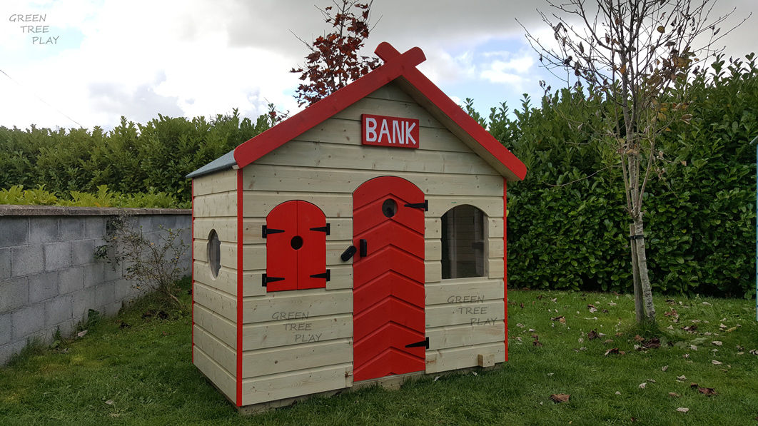 selection of timber playhouses, bank. post, garda, shop 272
