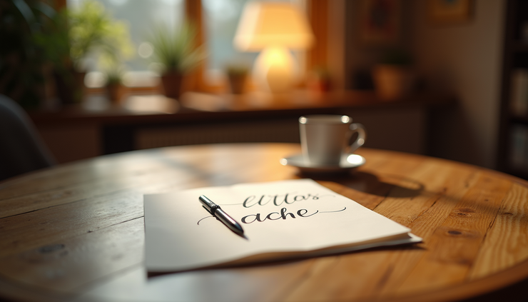 Eye-level view of a handwritten offer letter on a wooden table