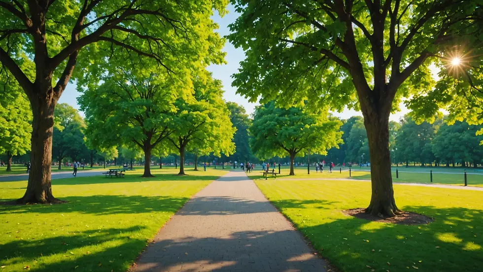 Eye-level view of a vibrant local park area