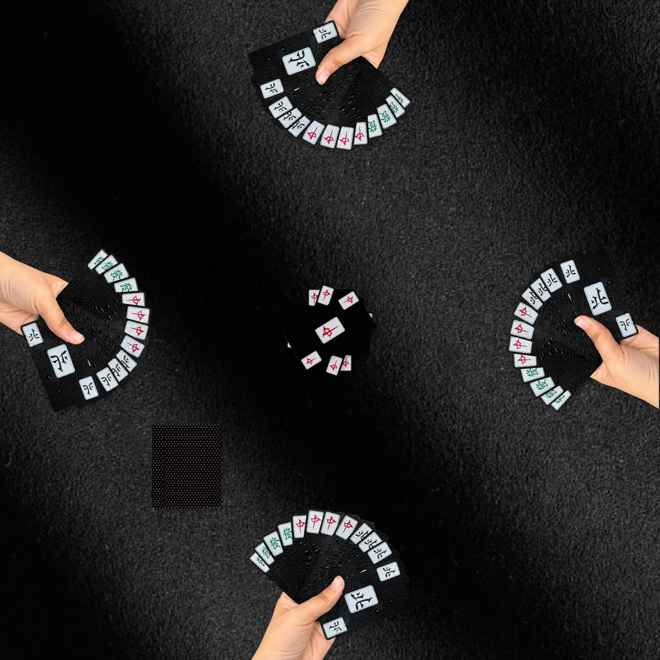Black suede mahjong mat included with playing cards set