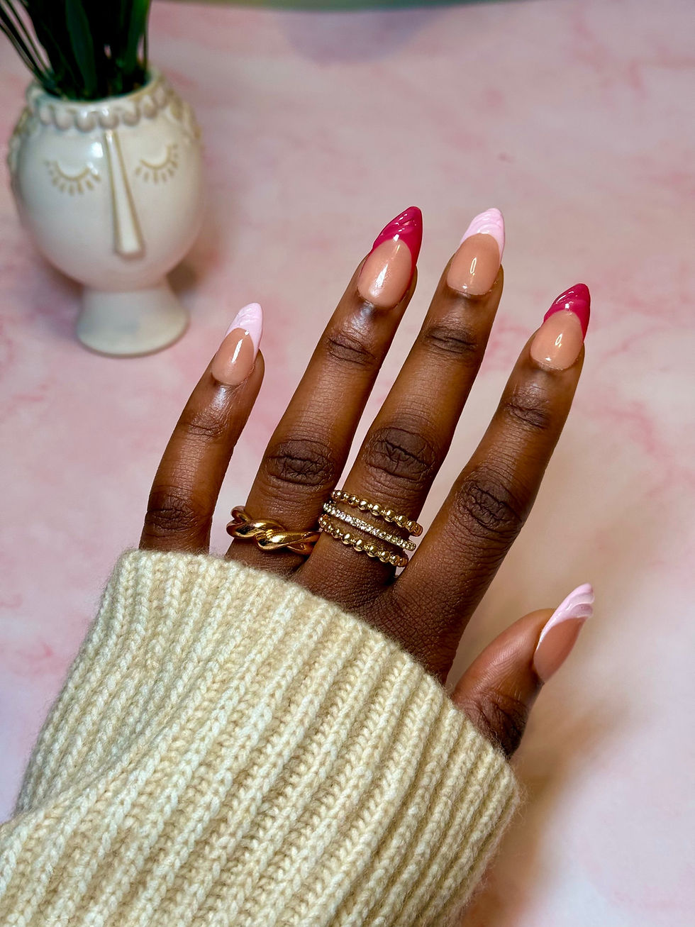 Thumbnail: 3D Pink French Tip Press On Nails