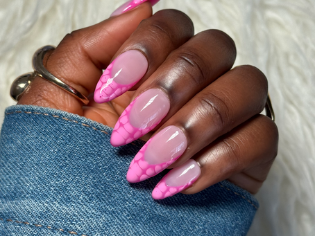 Pink Croc Print French Tip Nails