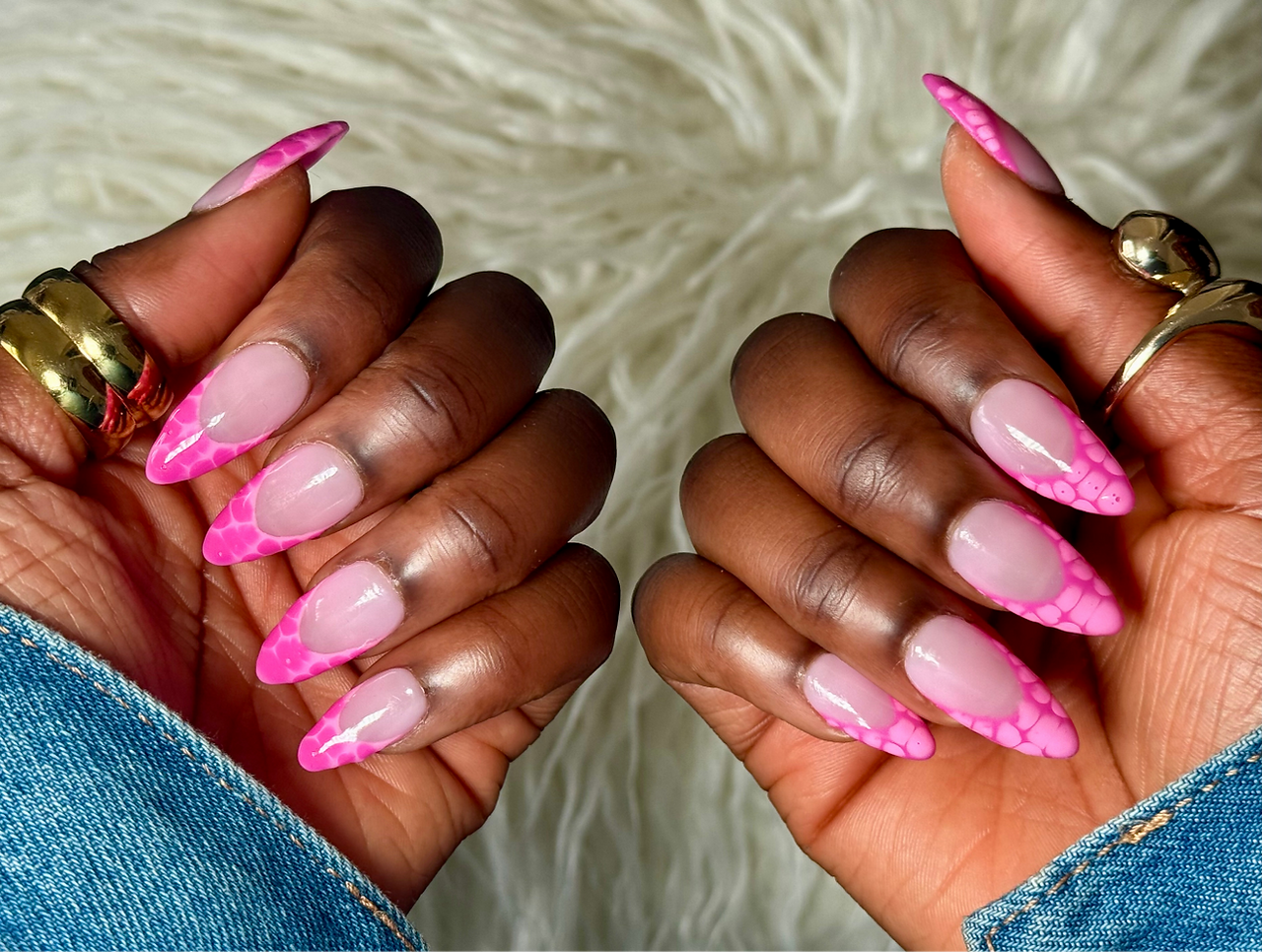Pink French Tip Croc Print Nails