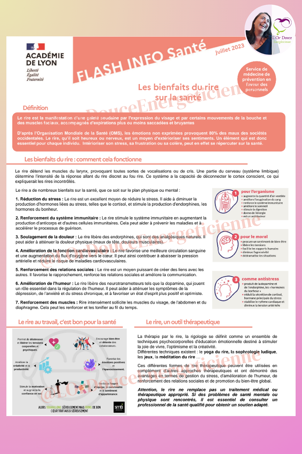 flash info santé académie de lyon bienfaits du rire école milieu scolaire, yoga du rire L'Or Douce Énergéticienne, France, Oise, tout public y compris personnes handicapées, sport adapté