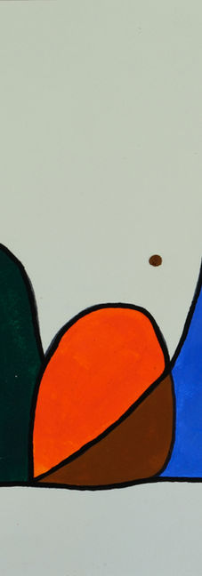 kleine farbige formen in blau, orange, schwarz und violett als minimalistische abstrakte komposition