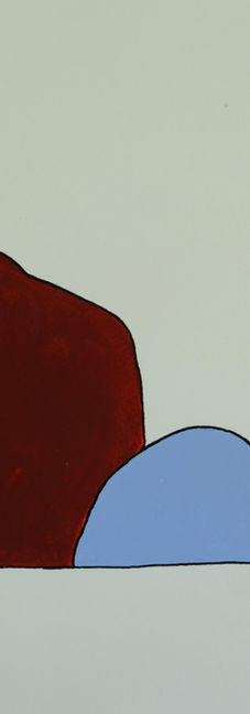 abstrakte farbformen in dunkelrot, blau und grau auf hellem papier, minimalistische arbeit