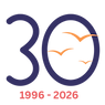 An image with the number 30 in dark blue and 3 yellow bird outlines flying. The birds feature in the Equal Lives Logo. Under the 30 is the text 1996 - 2026