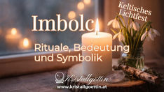 Imbolc: Kerze im Fenster mit Schneeglöckchen, Birkenzweig und Bergkristall als Symbol für die Bedeutung der Rituale und Symbole zu Imbolc, dem keltischen Jahreskreisfest, auch Lichtfest genannt.