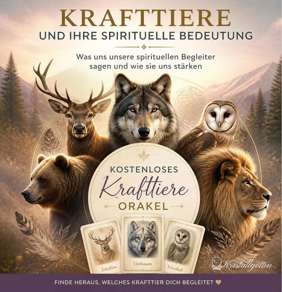 Verschiedene spirituelle Krafttiere, symbolisch für die Bedeutung von Krafttieren spirituell und kostenloses krafttiere orakel online bei Kristallgöttin