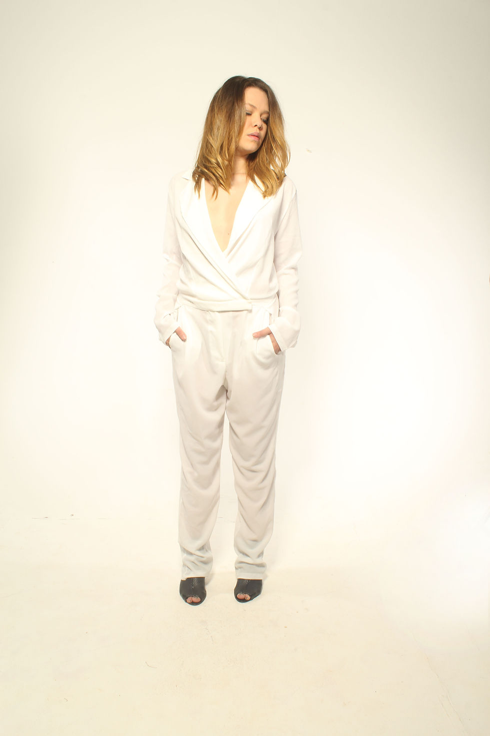 Thumbnail: Tailored Jumpsuit + Blue Printed Cardigan