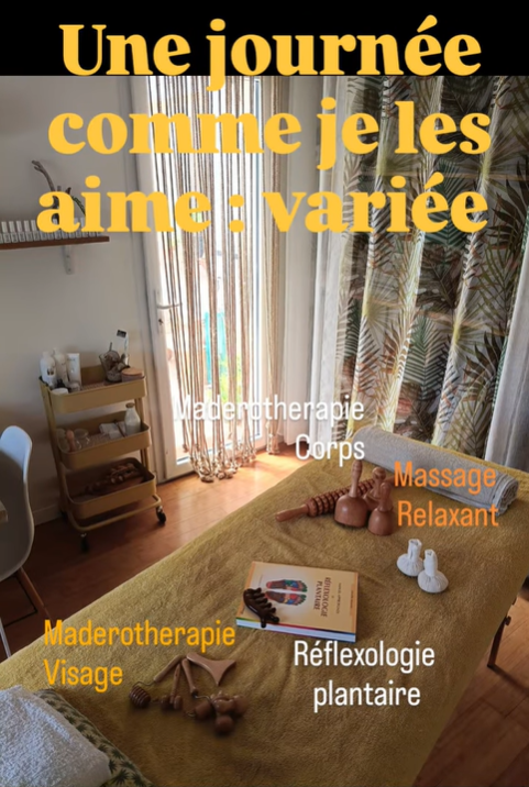 Salle de massage Marjolie Pause à Gardanne près de bouc bel air – madérothérapie visage et corps, massage relaxant et réflexologie plantaire.