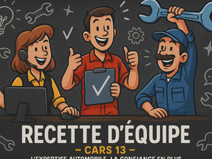 Visuel humoristique illustrant les valeurs d’équipe de Cars 13.