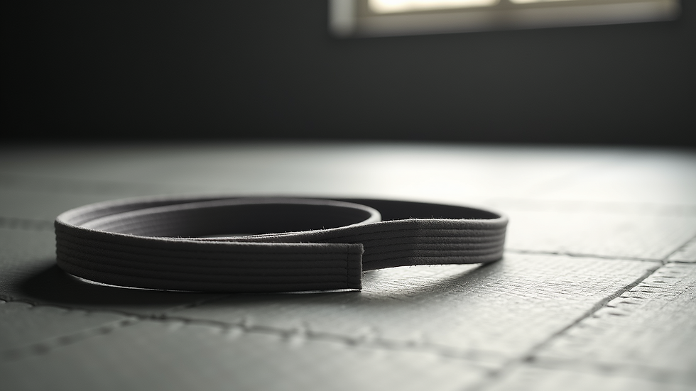 Close-up view of a Jiu-Jitsu mat with a single belt laid out