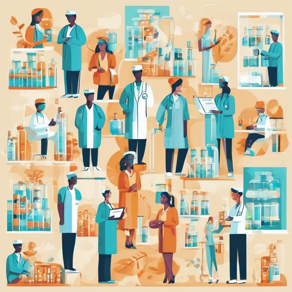 pharmaceutical industry in a light color scheme with people from different cultures.jpg