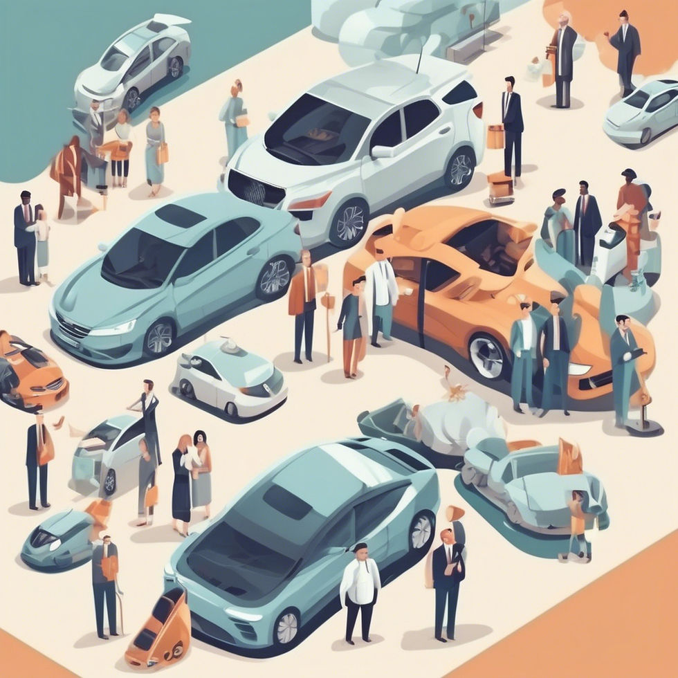 modern automotive industry in a light color scheme with people from different cultures in