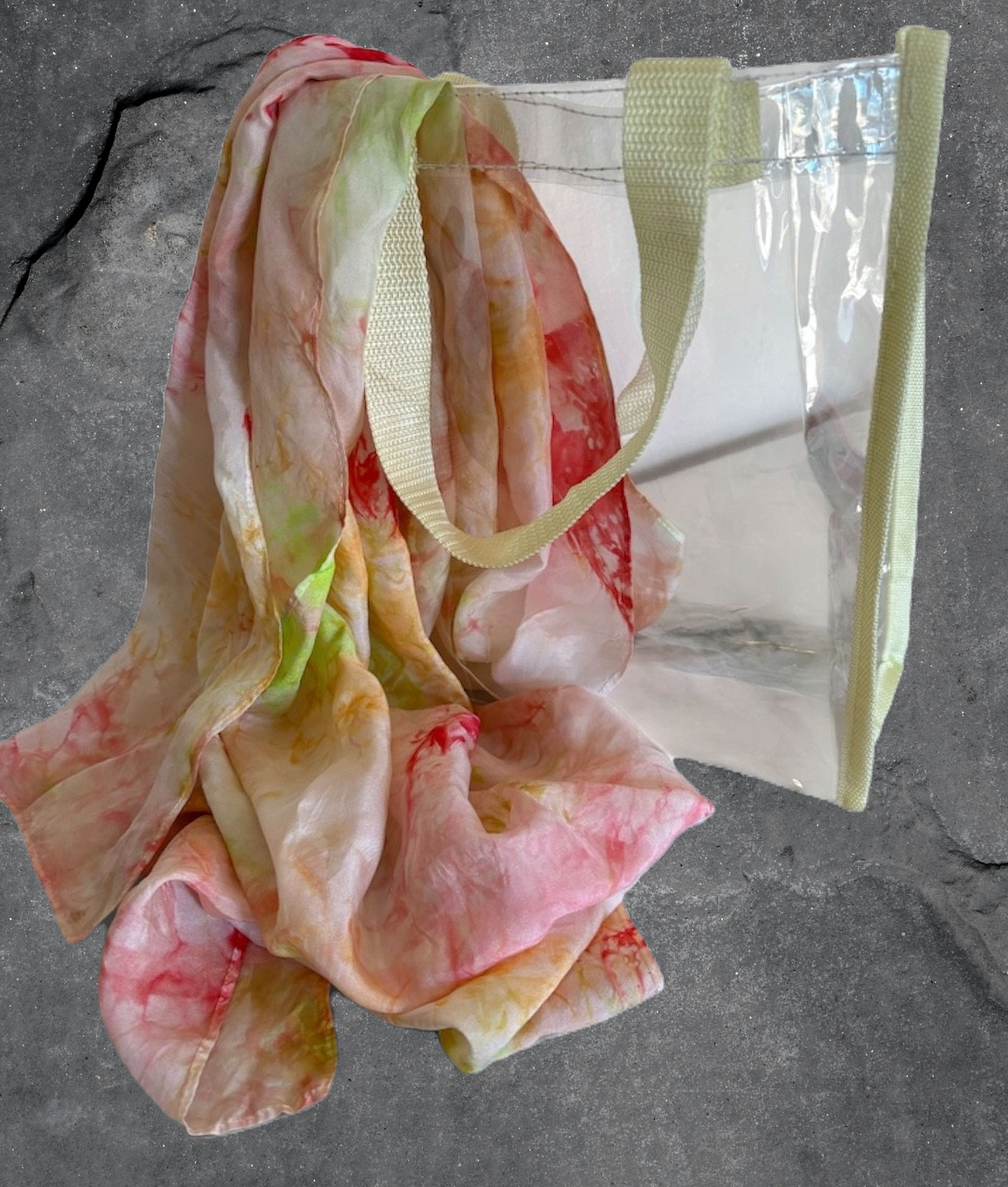CLEAR BAG WITH  HAND DYED SCARF
