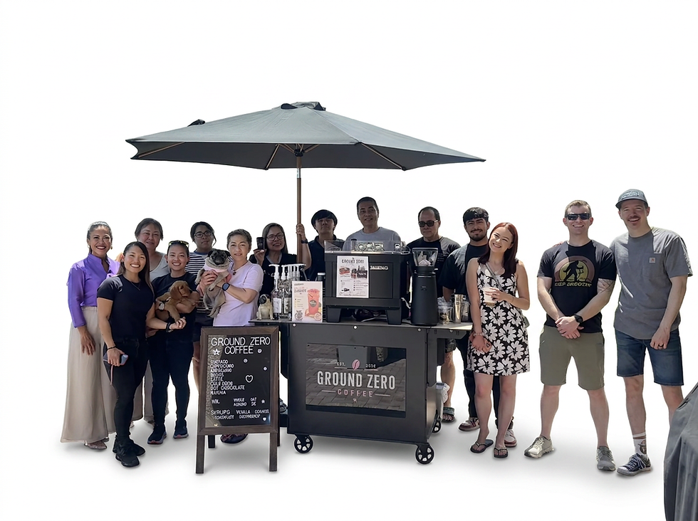 Group gathered around Ground Zero mobile coffee cart