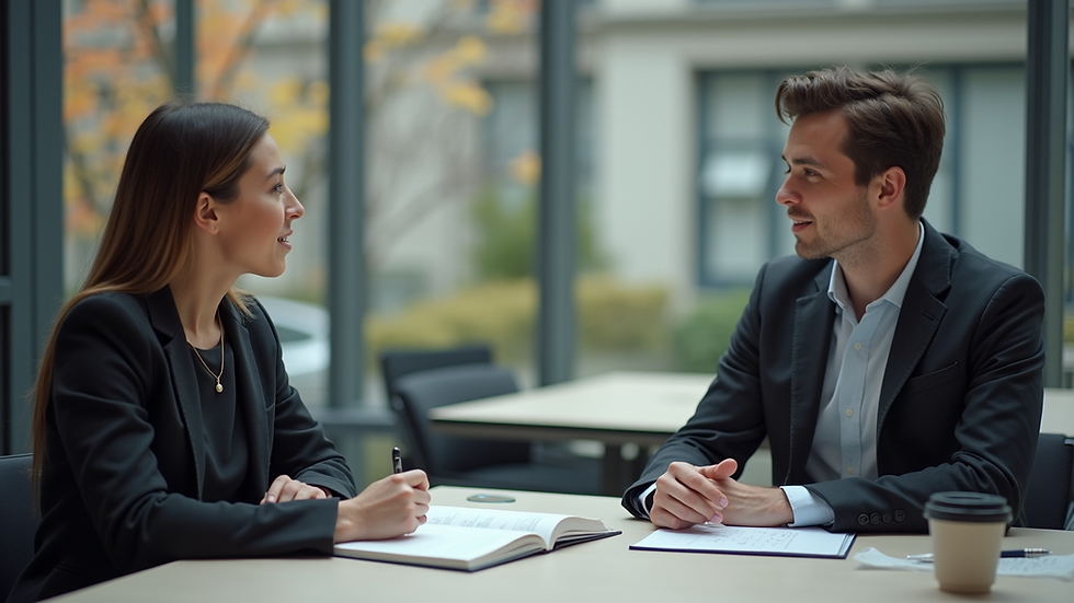 Eye-level view of a student engaged in a consultation session with an advisor