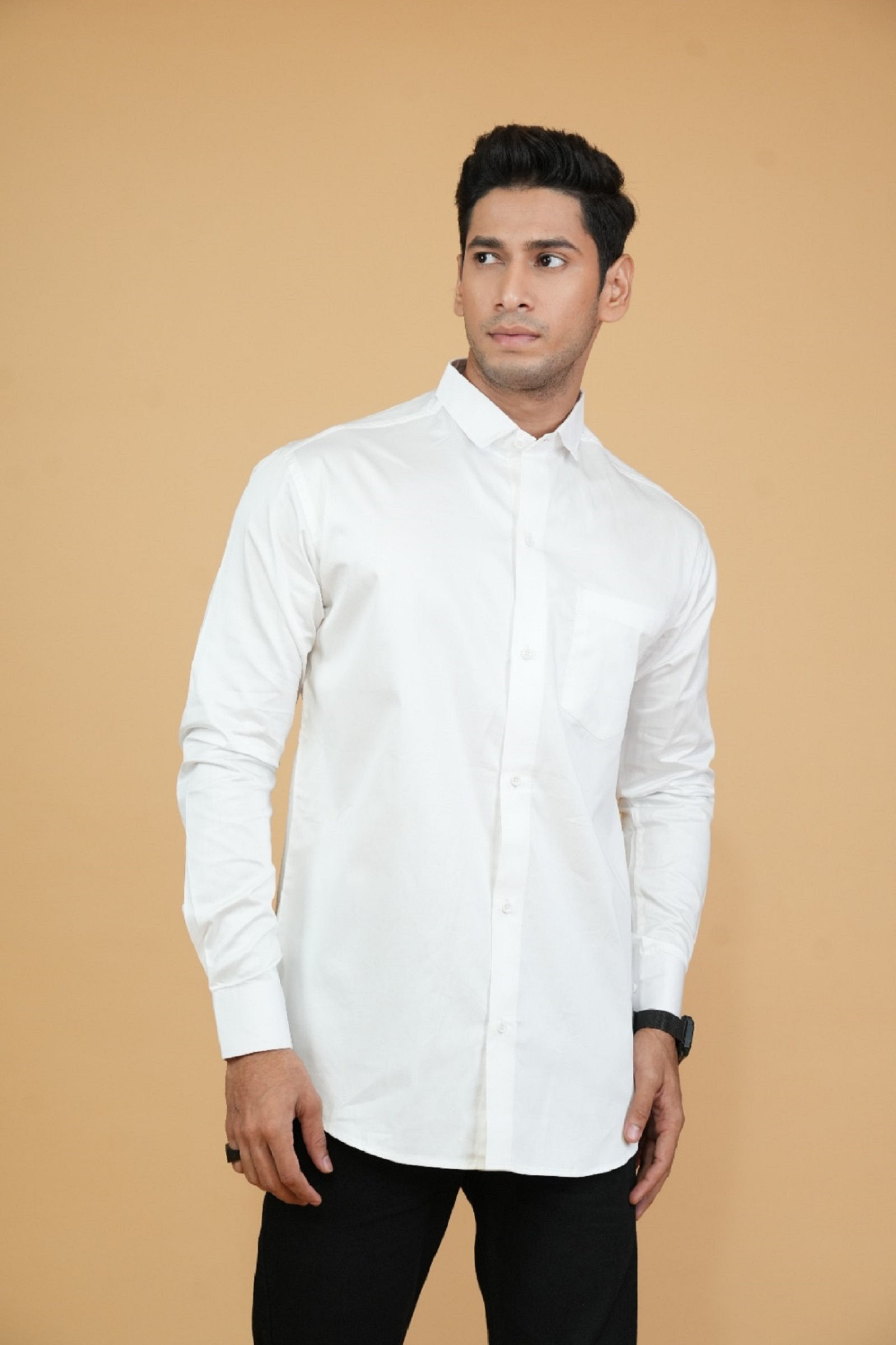 White Solid Plain Satin Shirts