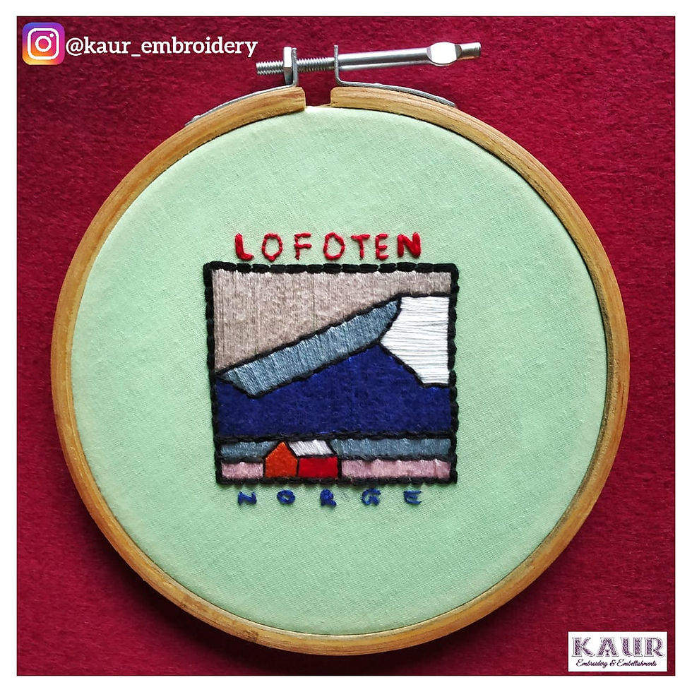 Hand embroidered gift for husband or father or art collector Lofoten Hand Embroidered artwork hoop