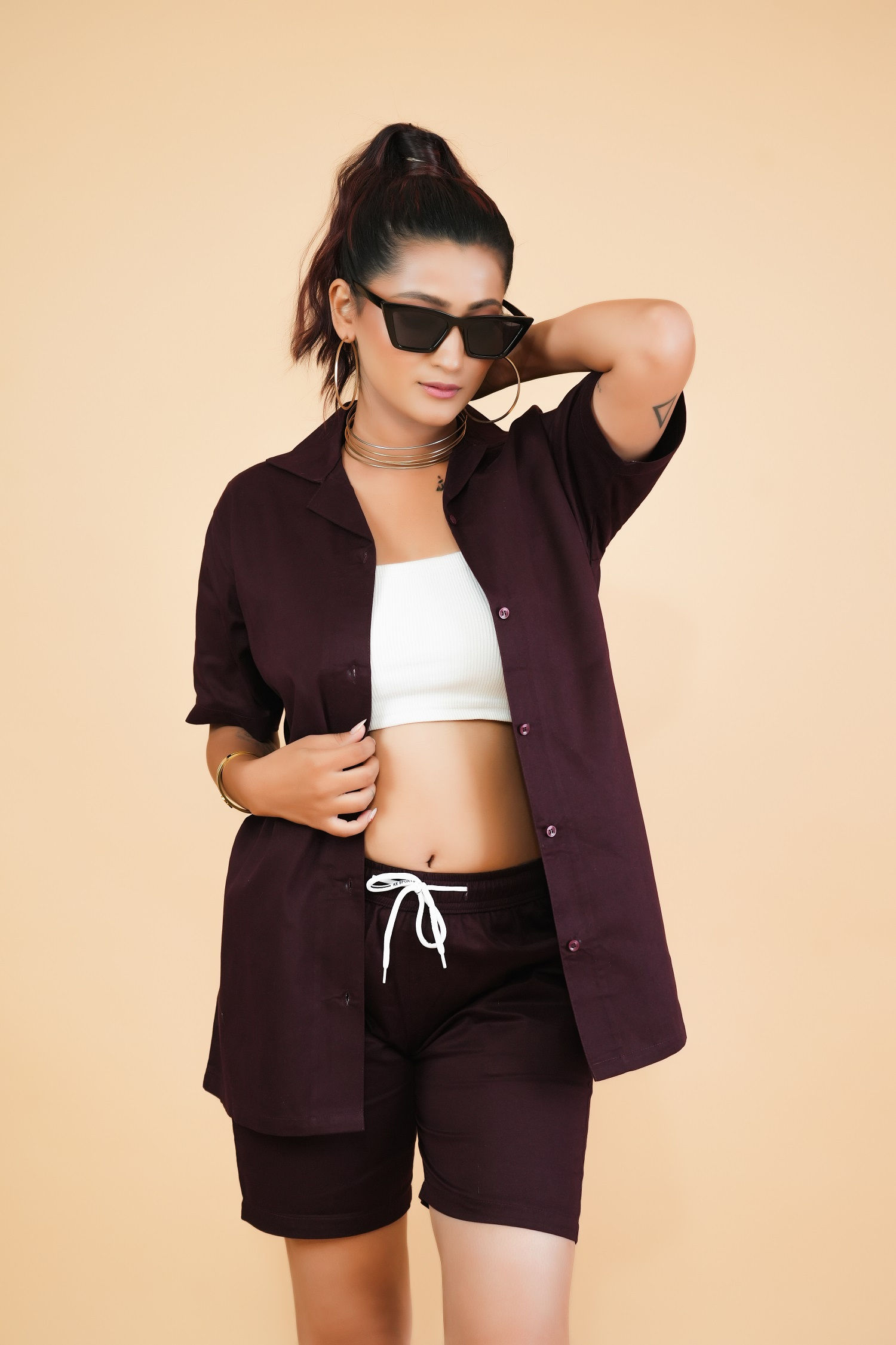 Trendy Wine Women Co-ords Set