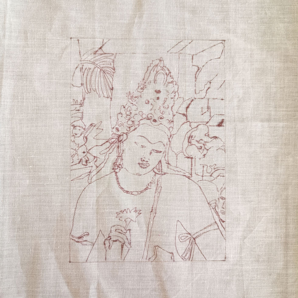 DESIGN Kaur Embroidery's hand embroidery set, showcasing tools and materials used in crafting bespoke artworks