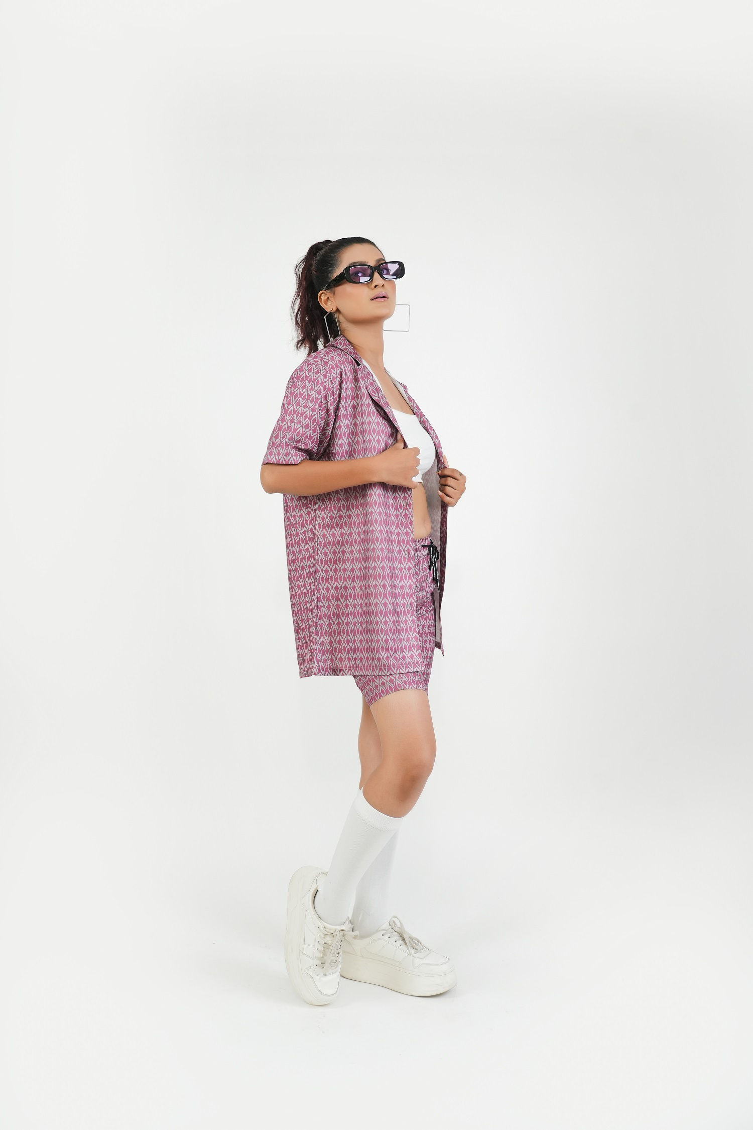 Pink Printed Women Shirt and Shorts