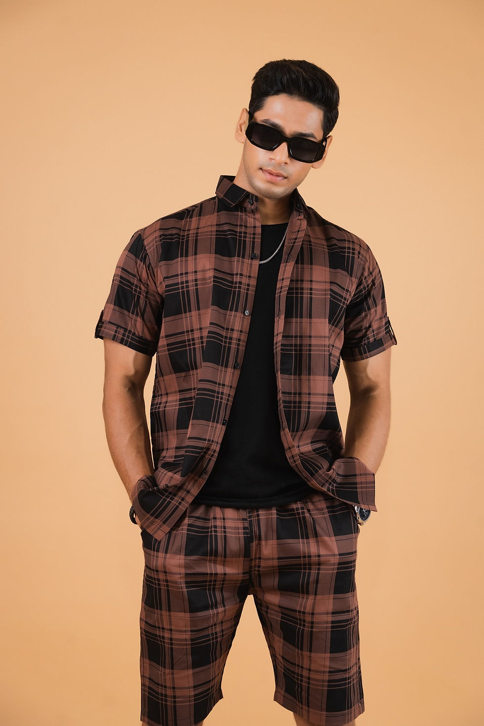 Thumbnail: ROSY BROWN & BLACK CHEX SHIRTS & SHORTS